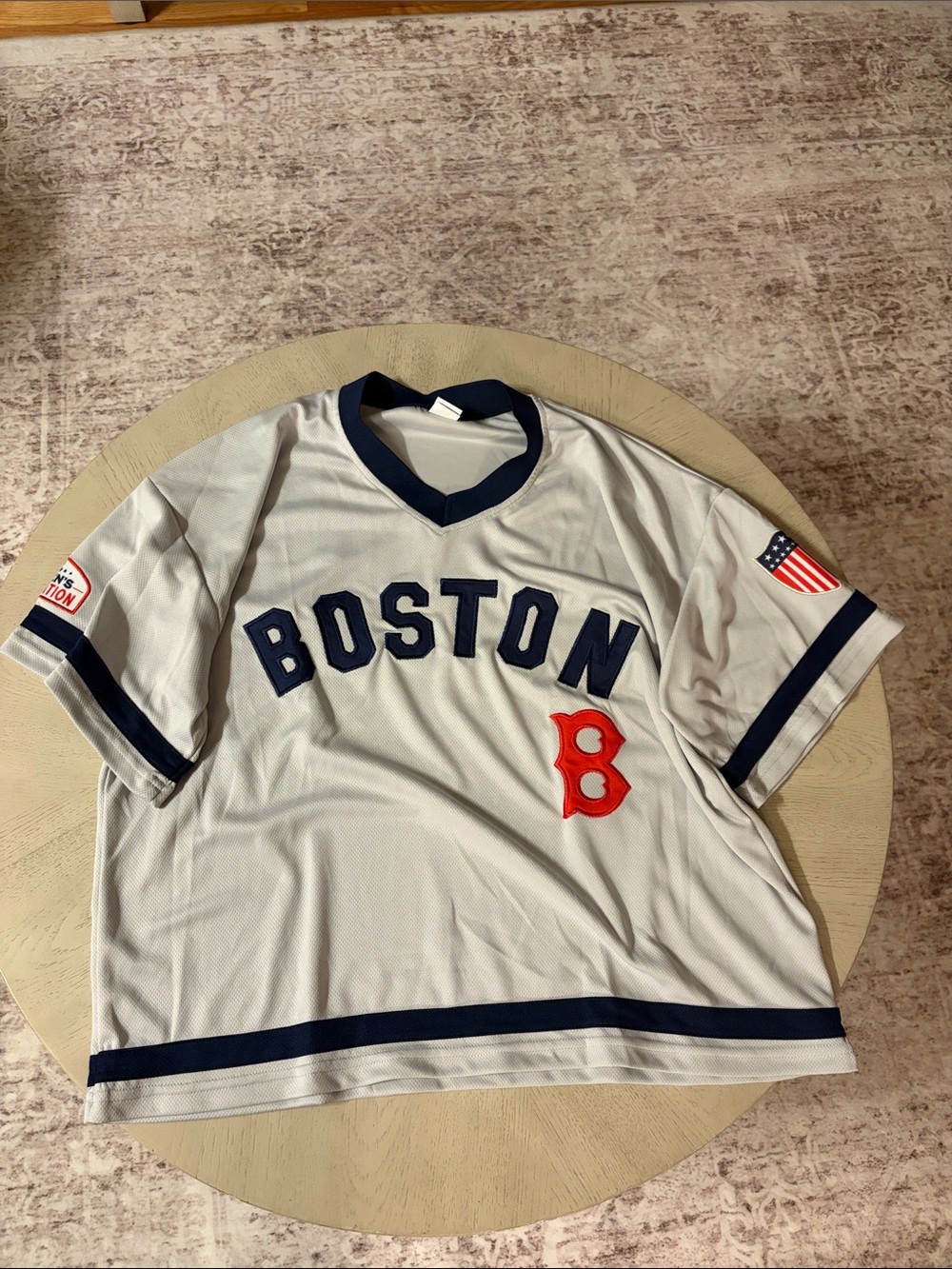 Boston Short-Sleeve Baseball Top in Gray and Navy